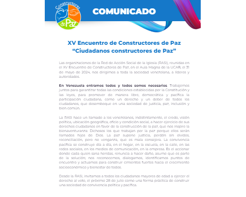 Comunicado XV Encuentro de Constructores de Paz
